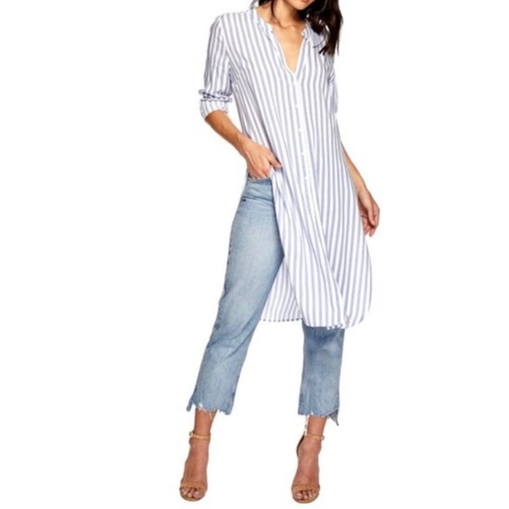 Anthropologie/ Bishop + Young DEVIN Chambray Striped Shirtdress Tunic To…